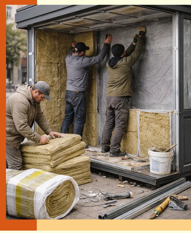 Утепление павильона шаурмы под ключ в каменке