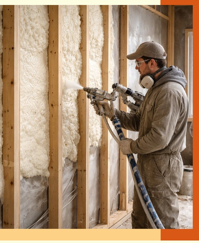 Утепление каркасной стены ППУ в каменке от 4299 руб./м2 под ключ | ТепломастерКам