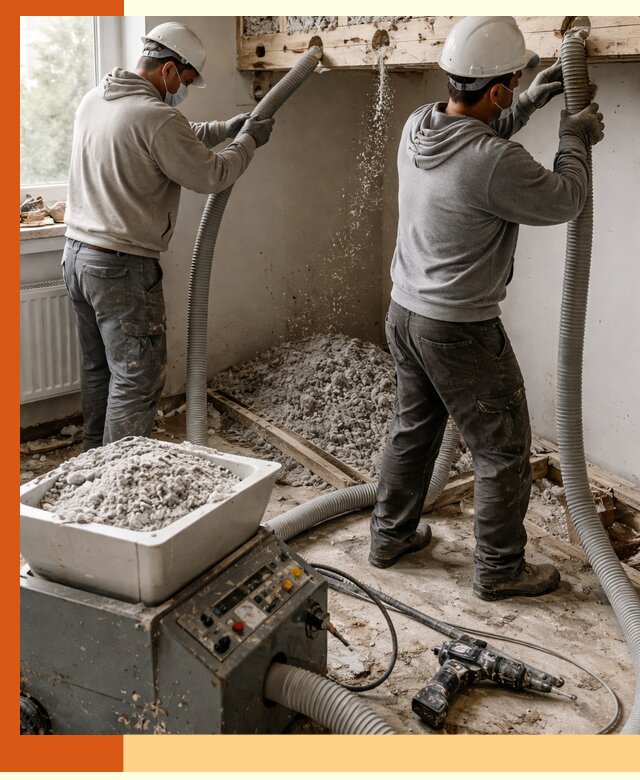 Заполнение пустот перекрытий пеной и наполнителями в каменке