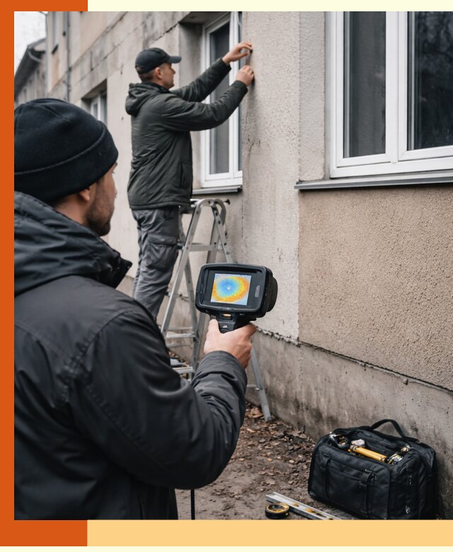Тепловизионное обследование фасада в каменке для выявления дефектов
